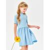 Haloumoning Girls Short Sleeve Mock Neck Dress Summer Casual Dresses A-Line Swing Elegant Sundress(Blue)