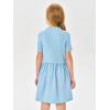 Haloumoning Girls Short Sleeve Mock Neck Dress Summer Casual Dresses A-Line Swing Elegant Sundress(Blue)