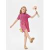 Haloumoning Girls Short Sleeve Mock Neck Dress Summer Casual Dresses A-Line Swing Elegant Sundress(Hot Pink)