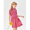 Haloumoning Girls Short Sleeve Mock Neck Dress Summer Casual Dresses A-Line Swing Elegant Sundress(Hot Pink)