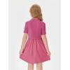 Haloumoning Girls Short Sleeve Mock Neck Dress Summer Casual Dresses A-Line Swing Elegant Sundress(Hot Pink)