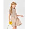 Haloumoning Girls Short Sleeve Mock Neck Dress Summer Casual Dresses A-Line Swing Elegant Sundress(Khaki)