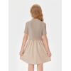 Haloumoning Girls Short Sleeve Mock Neck Dress Summer Casual Dresses A-Line Swing Elegant Sundress(Khaki)