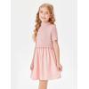 Haloumoning Girls Short Sleeve Mock Neck Dress Summer Casual Dresses A-Line Swing Elegant Sundress(Pink)