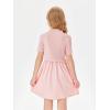 Haloumoning Girls Short Sleeve Mock Neck Dress Summer Casual Dresses A-Line Swing Elegant Sundress(Pink)