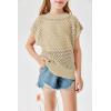 Haloumoning Girls Short Sleeve T Shirt Crewneck Knit Crop Top Hollow Out Pullovers Sweater 5-14 Years(Beige)