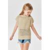 Haloumoning Girls Short Sleeve T Shirt Crewneck Knit Crop Top Hollow Out Pullovers Sweater 5-14 Years(Beige)