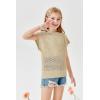 Haloumoning Girls Short Sleeve T Shirt Crewneck Knit Crop Top Hollow Out Pullovers Sweater 5-14 Years(Beige)