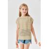 Haloumoning Girls Short Sleeve T Shirt Crewneck Knit Crop Top Hollow Out Pullovers Sweater 5-14 Years(Beige)