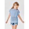 Haloumoning Girls Short Sleeve T Shirt Crewneck Knit Crop Top Hollow Out Pullovers Sweater 5-14 Years(Blue)