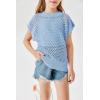 Haloumoning Girls Short Sleeve T Shirt Crewneck Knit Crop Top Hollow Out Pullovers Sweater 5-14 Years(Blue)
