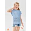 Haloumoning Girls Short Sleeve T Shirt Crewneck Knit Crop Top Hollow Out Pullovers Sweater 5-14 Years(Blue)