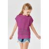 Haloumoning Girls Short Sleeve T Shirt Crewneck Knit Crop Top Hollow Out Pullovers Sweater 5-14 Years(Hot Pink)