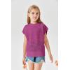 Haloumoning Girls Short Sleeve T Shirt Crewneck Knit Crop Top Hollow Out Pullovers Sweater 5-14 Years(Hot Pink)