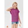 Haloumoning Girls Short Sleeve T Shirt Crewneck Knit Crop Top Hollow Out Pullovers Sweater 5-14 Years(Hot Pink)
