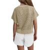 Haloumoning Girls Short Sleeve T Shirt Crewneck Knit Crop Top Hollow Out Pullovers Sweater 5-14 Years(Khaki)
