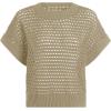 Haloumoning Girls Short Sleeve T Shirt Crewneck Knit Crop Top Hollow Out Pullovers Sweater 5-14 Years(Khaki)