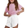 Haloumoning Girls Short Sleeve T Shirt Crewneck Knit Crop Top Hollow Out Pullovers Sweater 5-14 Years(Pink)