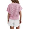 Haloumoning Girls Short Sleeve T Shirt Crewneck Knit Crop Top Hollow Out Pullovers Sweater 5-14 Years(Pink)