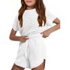 Haloumoning Girls Short Sleeve T Shirt Crewneck Knit Crop Top Hollow Out Pullovers Sweater 5-14 Years(White)