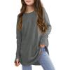 Girls Thumb Holes Long Sleeve Shirts Kids Crewneck Hem Loose Tunic Tops 5-14 Years(Gray)