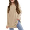 Girls Thumb Holes Long Sleeve Shirts Kids Crewneck Hem Loose Tunic Tops 5-14 Years(Khaki)