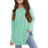 Girls Thumb Holes Long Sleeve Shirts Kids Crewneck Hem Loose Tunic Tops 5-14 Years(Light Green)