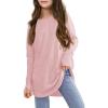 Girls Thumb Holes Long Sleeve Shirts Kids Crewneck Hem Loose Tunic Tops 5-14 Years(Pink)
