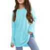 Girls Thumb Holes Long Sleeve Shirts Kids Crewneck Hem Loose Tunic Tops 5-14 Years(Sky Blue)