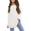 Girls Thumb Holes Long Sleeve Shirts Kids Crewneck Hem Loose Tunic Tops 5-14 Years(White)