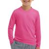 Haloumoning Boys Long Sleeve Shirts Dry Fit Athletic T Shirts for Teens Kids V-Neck Comfy Tops Tees 5-14 Years(Bright Pink)