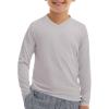 Haloumoning Boys Long Sleeve Shirts Dry Fit Athletic T Shirts for Teens Kids V-Neck Comfy Tops Tees 5-14 Years(Gray)