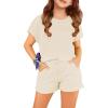Haloumoning Girls 2 Piece Outfits Short Sleeve T Shirt and Drawstring Shorts Summer Clothing Sets(Beige)