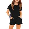 Haloumoning Girls 2 Piece Outfits Short Sleeve T Shirt and Drawstring Shorts Summer Clothing Sets(Black)