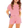 Haloumoning Girls 2 Piece Outfits Short Sleeve T Shirt and Drawstring Shorts Summer Clothing Sets(Pink)