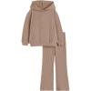 Haloumoning Girls 2 Pieces Outfits Ribbed Knit Hoodies Flare Pants Sweatshirts and Sweatpants Kids Tracksuits 4-14 Years(Brown)