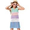 Haloumoning Girls Color Block Crochet Knit Swim Cover up Kids Summer Sleeveless Beach Dress 5-14 Years(Light Green)