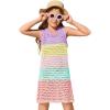 Haloumoning Girls Color Block Crochet Knit Swim Cover up Kids Summer Sleeveless Beach Dress 5-14 Years(Purple)