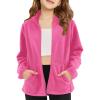 Haloumoning Girls Fleece Jacket Kids Zip Up Stand Collar Coat Fall Winter Outerwear with Pockets 5-14 Years(Hot Pink)