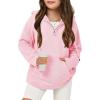 Haloumoning Girls Fuzzy Hoodies Kids Sherpa Quarter Zip Hooded Sweatshirts with Pocket 5-14 Years(Pink)