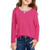 Haloumoning Girls Long Sleeve Shirts Kids Crewneck T-Shirts Tops Cute Fall Blouse Tees 5-14 Years(Rose Red)