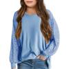 Haloumoning Girls Sequin Sweatshirts Kids Fashion Crewneck Long Batwing Sleeve Pullover Clothes 5-14 Years(Blue)