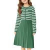 Haloumoning Girls Sweater Dress Knit Long Sleeve Striped A Line Pleated Fall Winter Dresses 5-14 Years(Blackish Green)