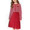 Haloumoning Girls Sweater Dress Knit Long Sleeve Striped A Line Pleated Fall Winter Dresses 5-14 Years(Burgundy)