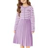 Haloumoning Girls Sweater Dress Knit Long Sleeve Striped A Line Pleated Fall Winter Dresses 5-14 Years(Lilac)
