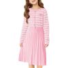 Haloumoning Girls Sweater Dress Knit Long Sleeve Striped A Line Pleated Fall Winter Dresses 5-14 Years(Pink)