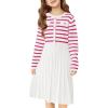 Haloumoning Girls Sweater Dress Knit Long Sleeve Striped A Line Pleated Fall Winter Dresses 5-14 Years(White)
