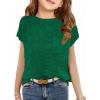 Haloumoning Girls Tops Summer Cute Vest Kids Cap Sleeve Crewneck Tanks Knit Loose Tops with Pocket 5-14 Years(Green)