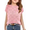Haloumoning Girls Tops Summer Cute Vest Kids Cap Sleeve Crewneck Tanks Knit Loose Tops with Pocket 5-14 Years(Pink)