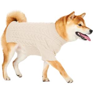 Haloumoning Classic Knit Pullover Dog Sweater, Turtle-Neck Dog Christmas Sweater, Warm Soft Sweaters for Girl Boy for Small Medium Large Dogs(Beige)
